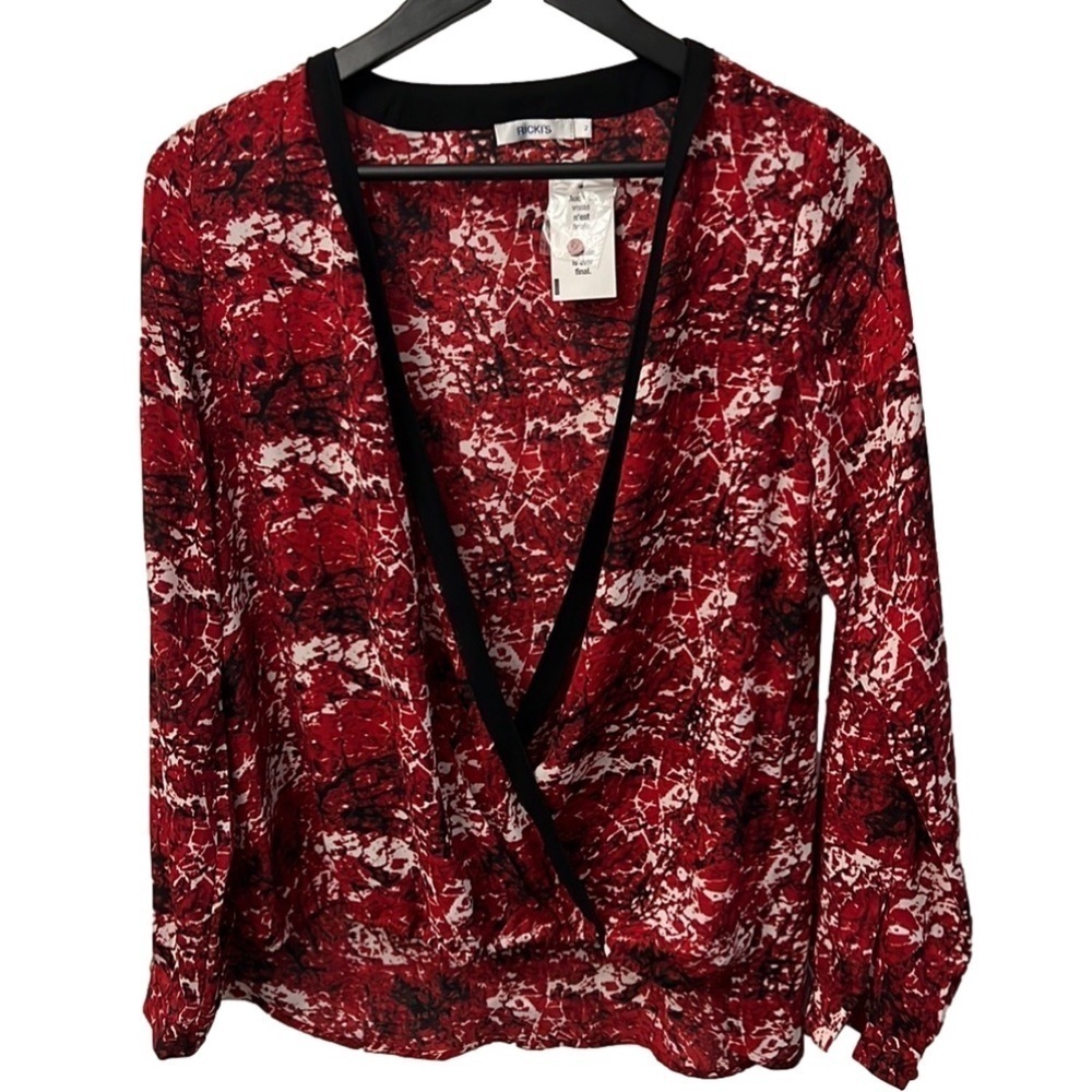 NWT Ricki’s Plunge V Neck Wrap Blouse - Picture 1 of 7
